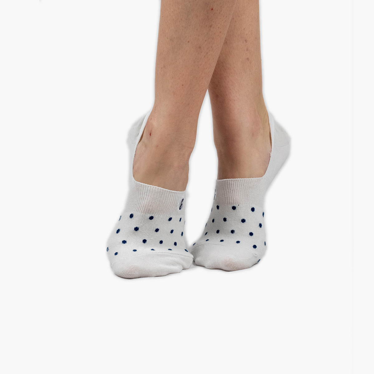 3 Pack off-white and Navy Polka Dot Combed Cotton No-Show Swanky Socks - SwankySocks