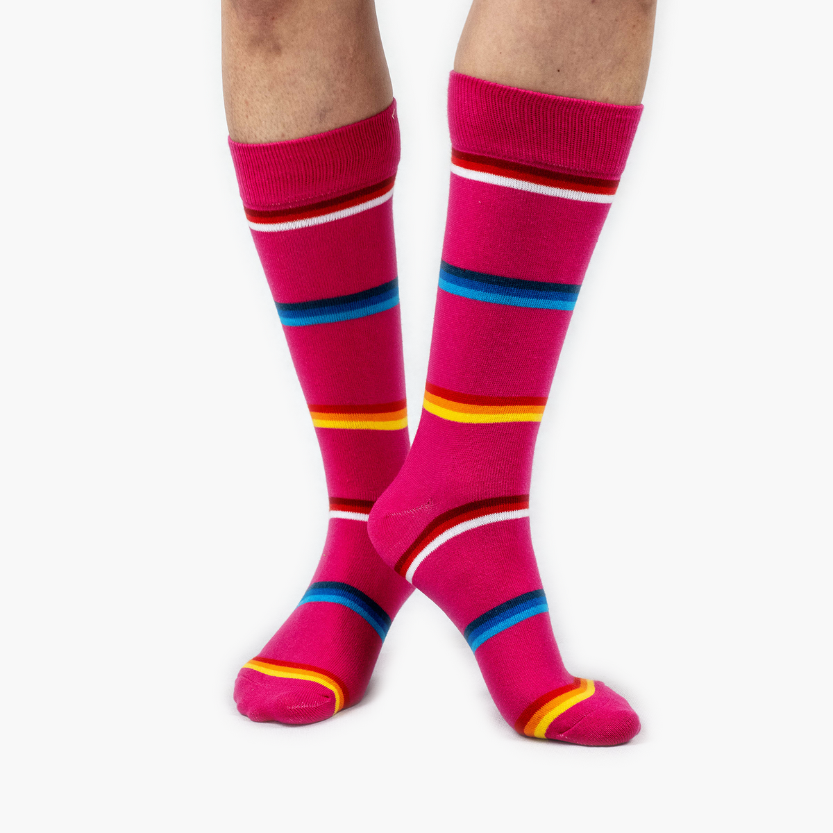 Pink Mixed Lines Combed Cotton Crew Length Swanky Socks