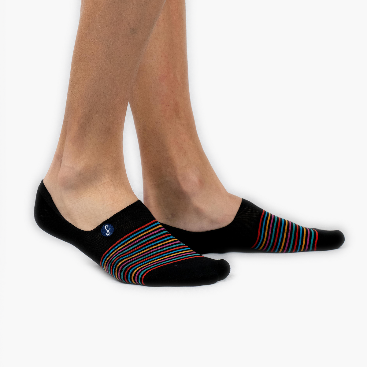 Black Multi-Striped Combed Cotton No-Show Swanky Socks
