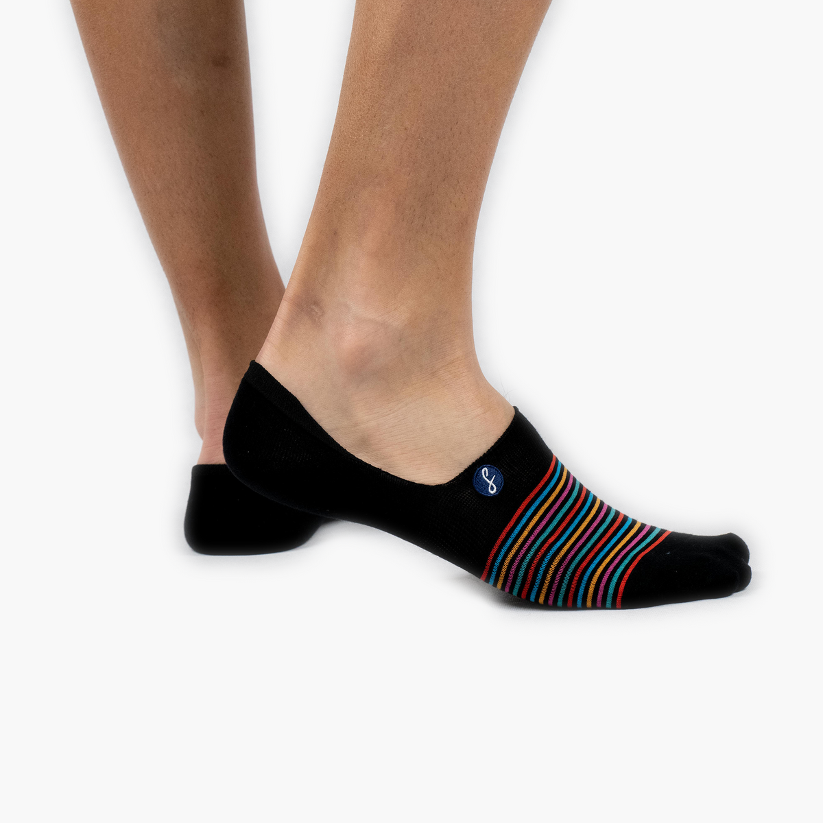Black Multi-Striped Combed Cotton No-Show Swanky Socks - SwankySocks
