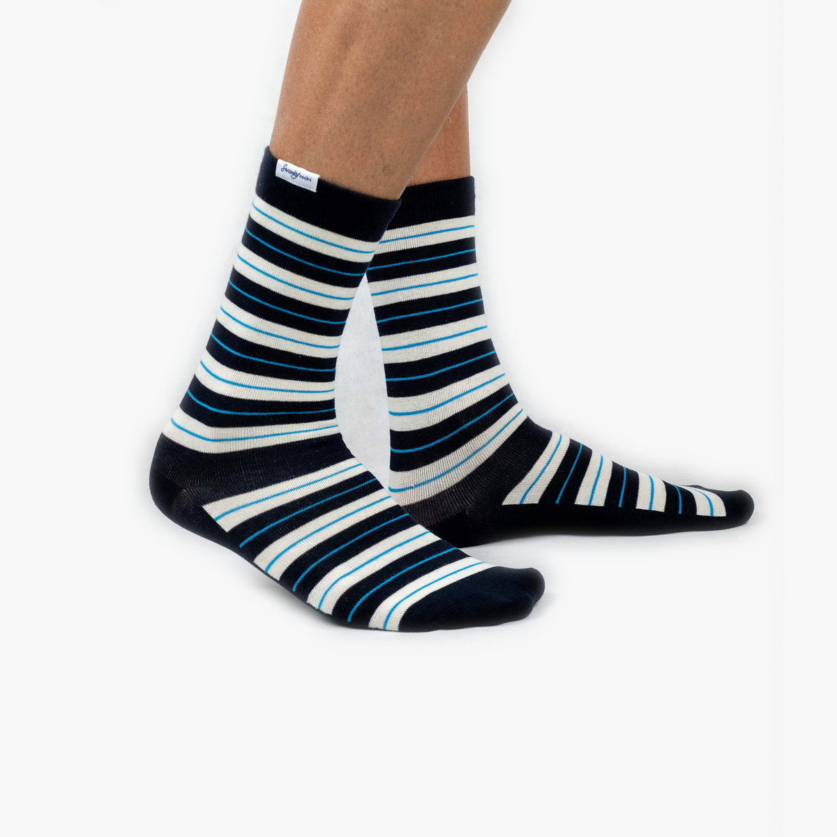 Blue And White Striped Combed Cotton Crew Length Swanky Socks