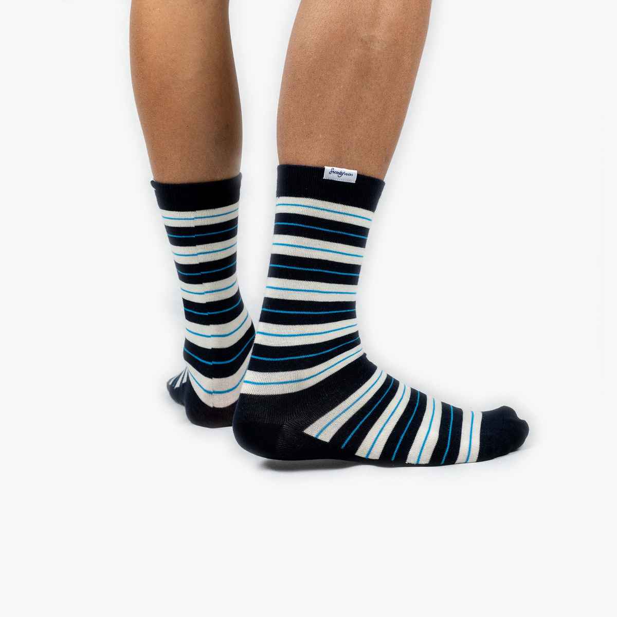 Blue Striped Combed Cotton Crew Length Swanky Socks - SwankySocks