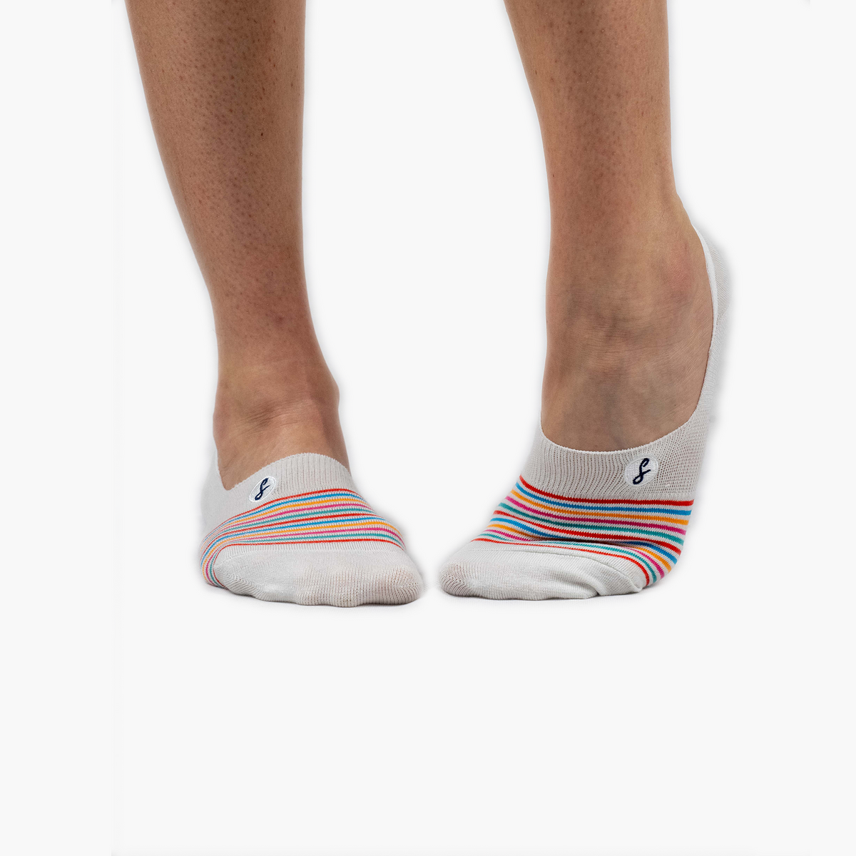 Off White Multi-Striped Combed Cotton No-Show Swanky Socks
