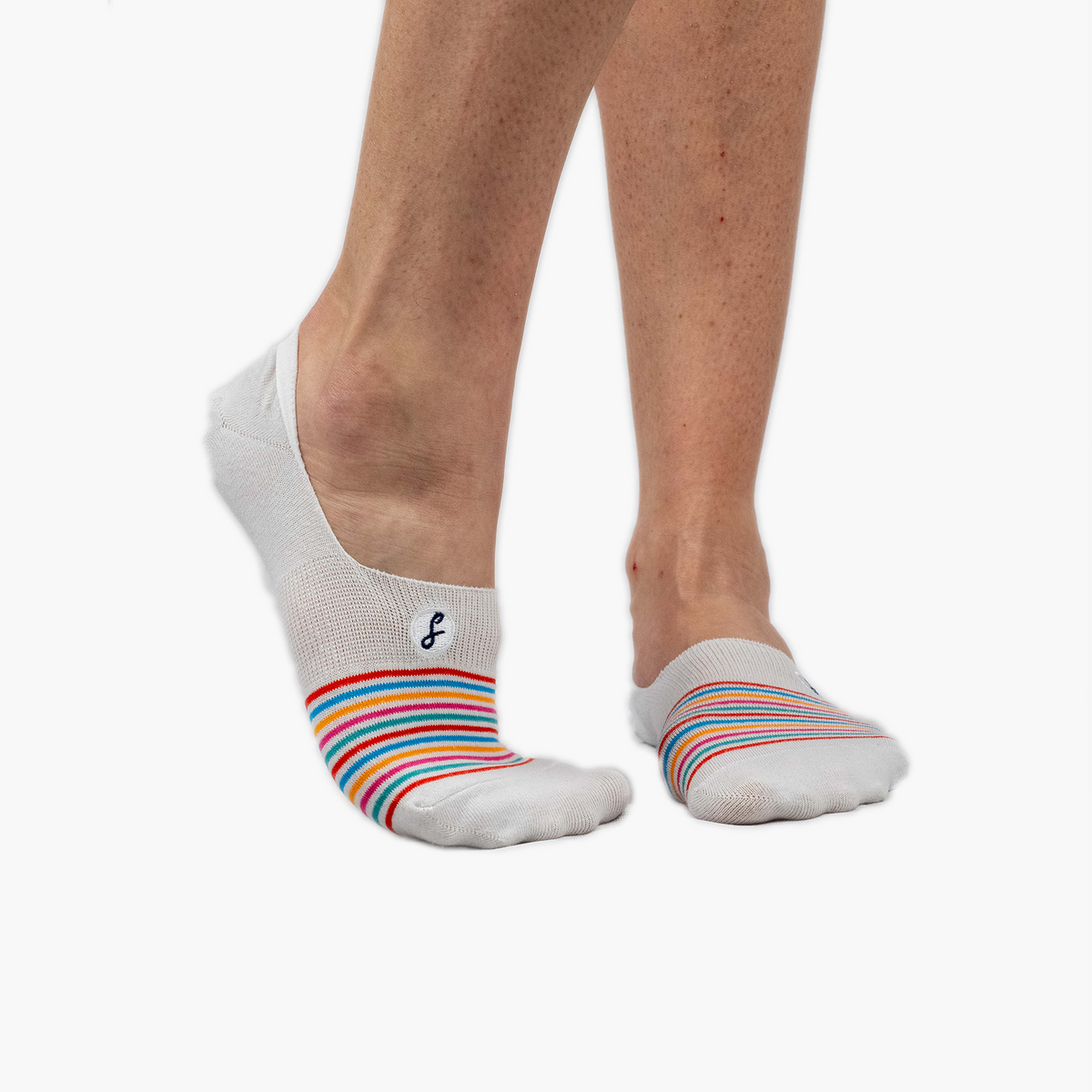 Off White Multi-Striped Combed Cotton No-Show Swanky Socks - SwankySocks