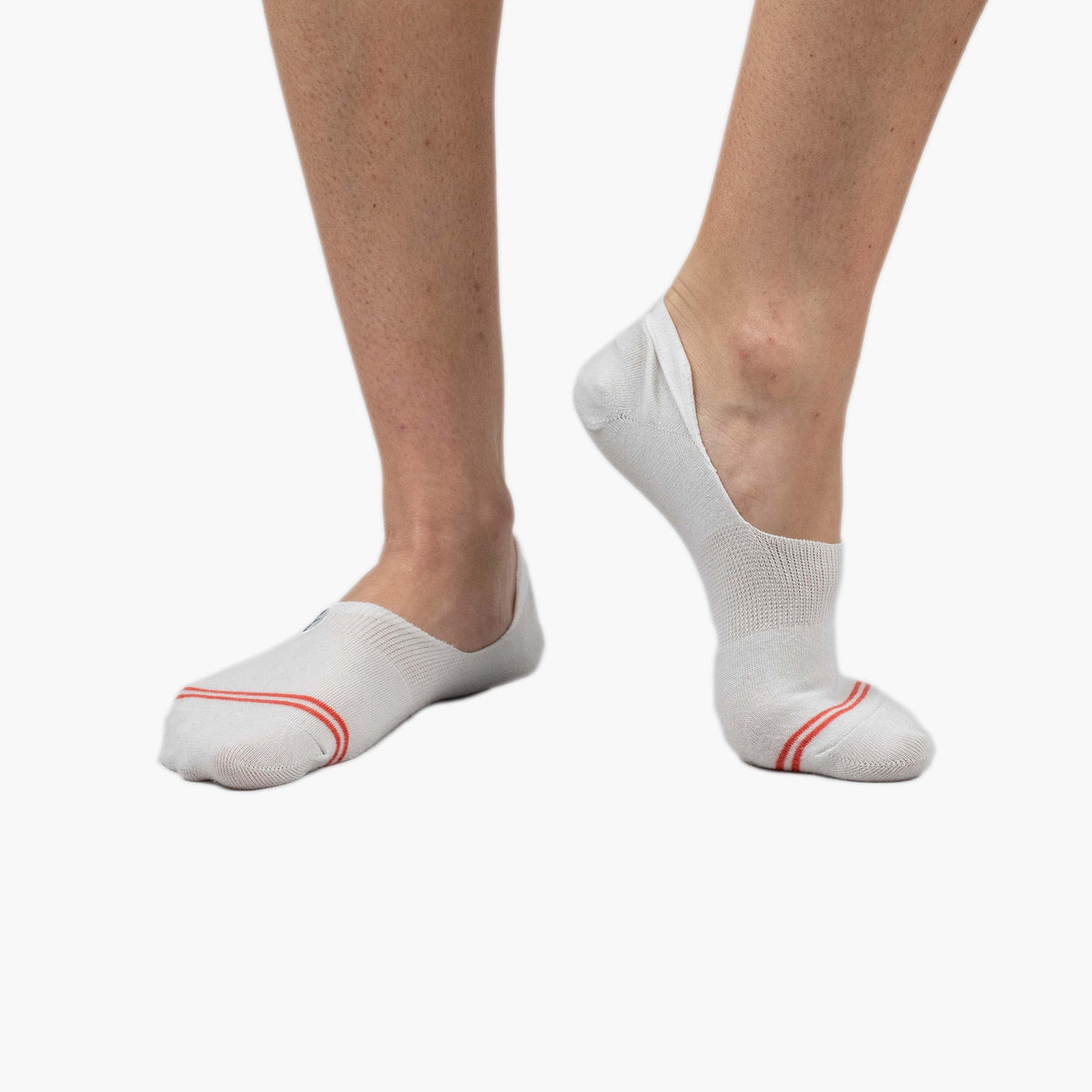 Plain Off-White Coral Striped Combed Cotton No-Show Swanky Socks