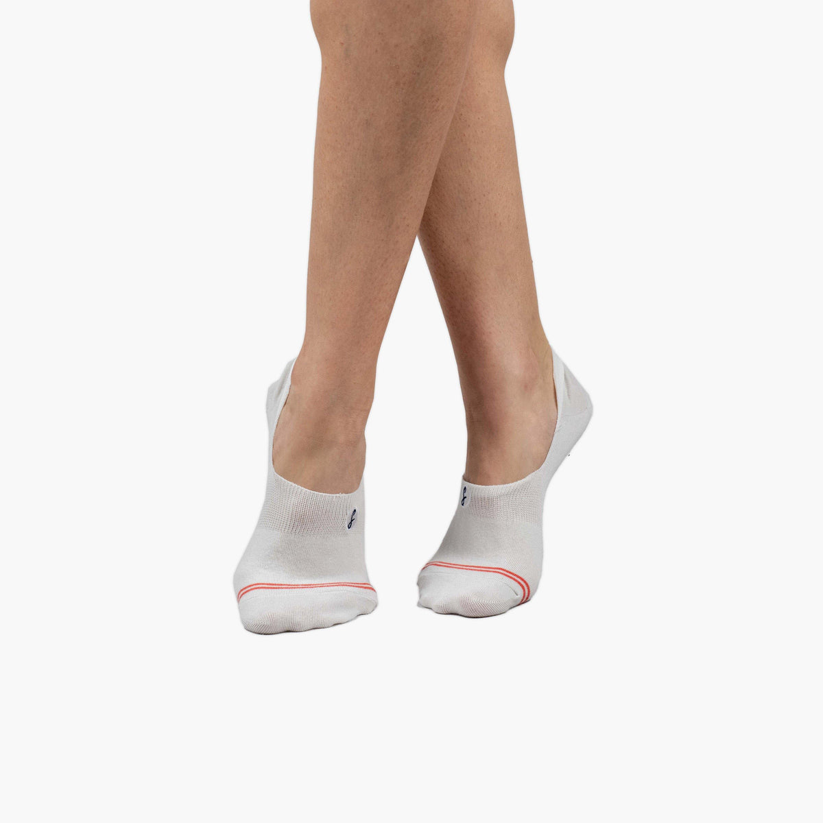 Plain Off-White Coral Striped Combed Cotton No-Show Swanky Socks - SwankySocks