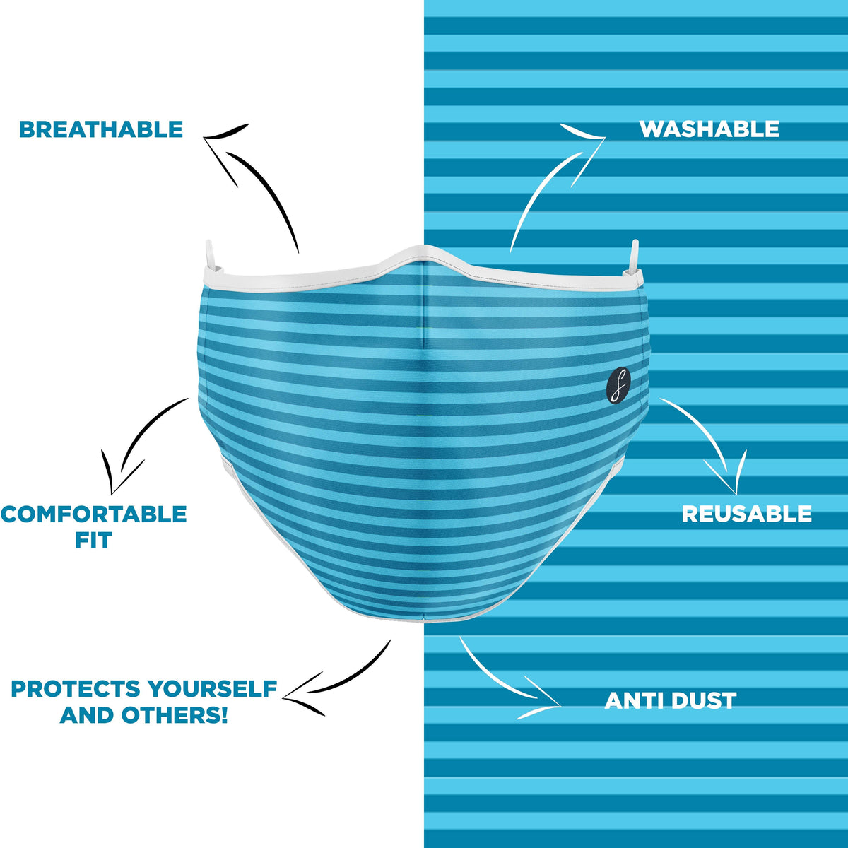 NAVY HALF STRIPE REUSABLE FACEMASK