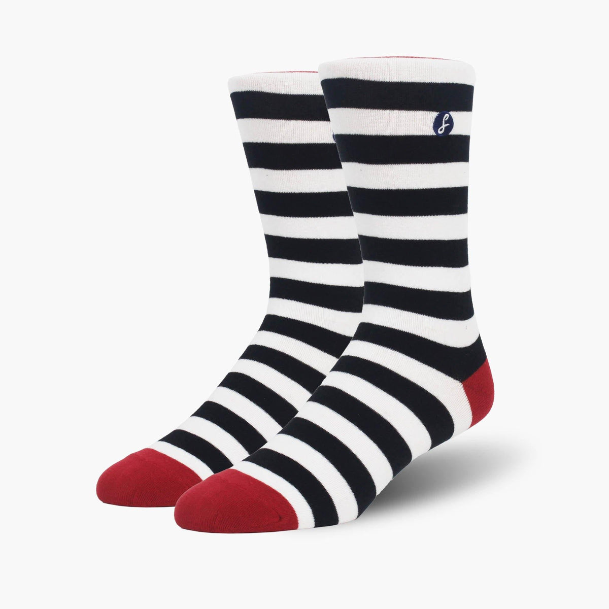 Navy/White Big Stripe Combed Cotton Crew Length Swanky Socks - SwankySocks