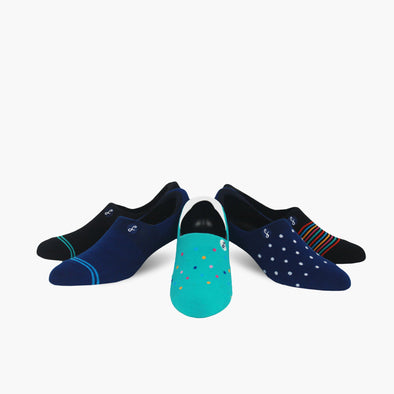 5 Pack Navy, Teal & Black Combed Cotton No-Show Swanky Socks