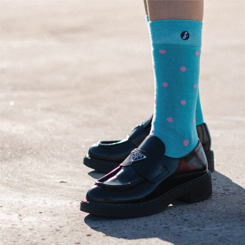 Teal & Pink Polka Dot Merino Wool Dress Swanky Socks