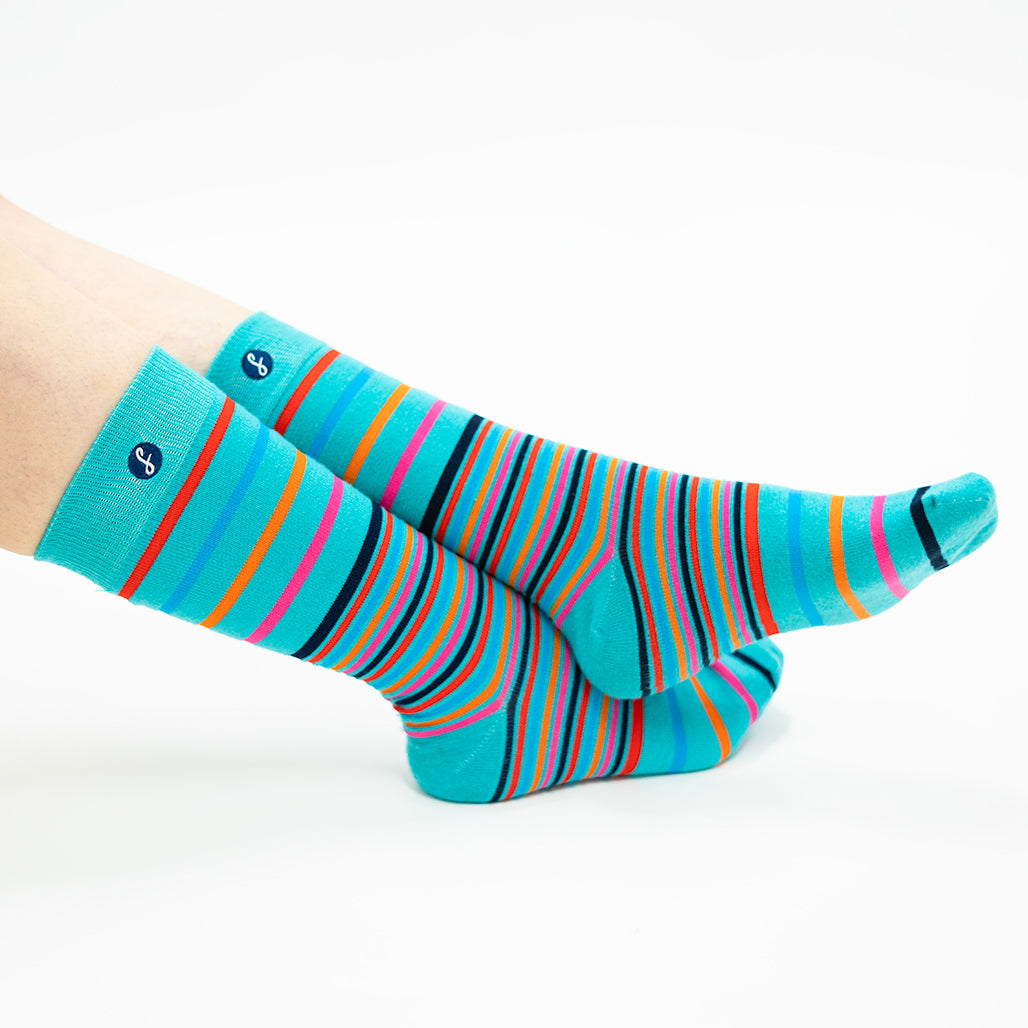 Teal Multi Stripe Merino Wool Dress Swanky Socks