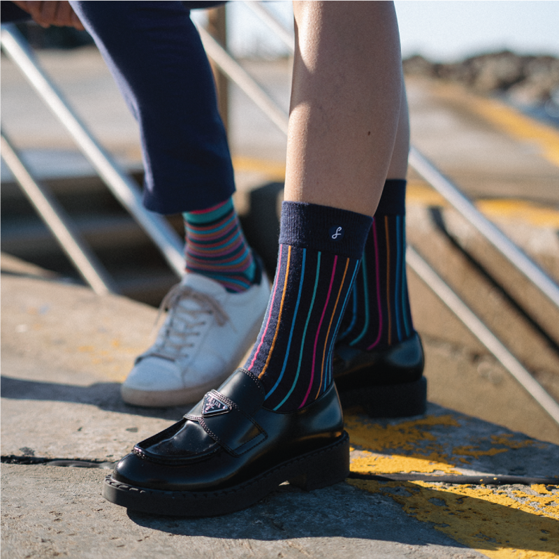 Navy Vertical Stripe Merino Wool Dress Swanky Socks